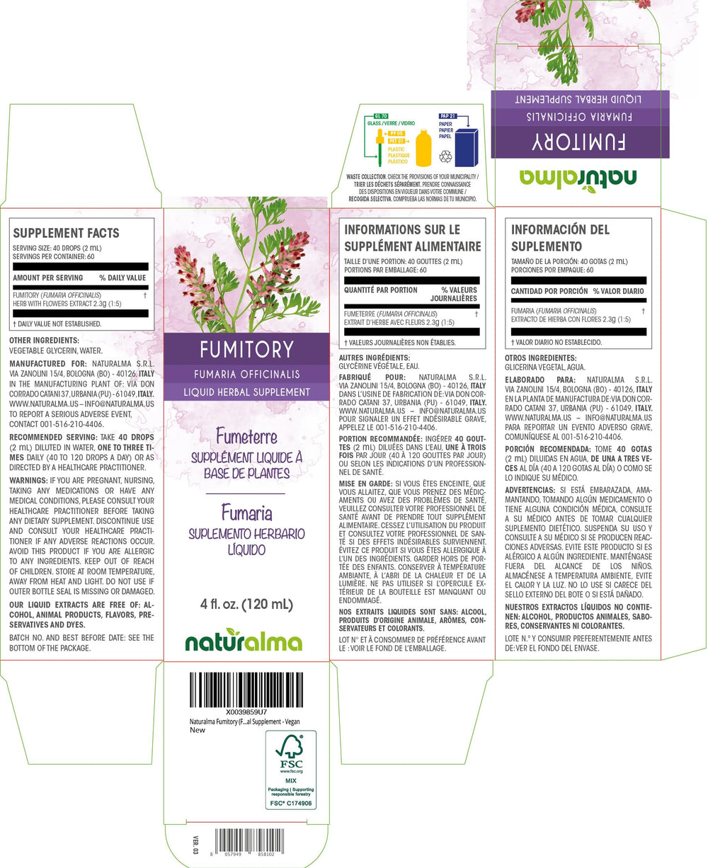 Back of Naturalma Fumitory bottle showing label information