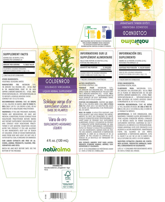 Goldenrod herb with flowers liquid extract label close-up