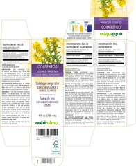 Goldenrod herb with flowers liquid extract label close-up
