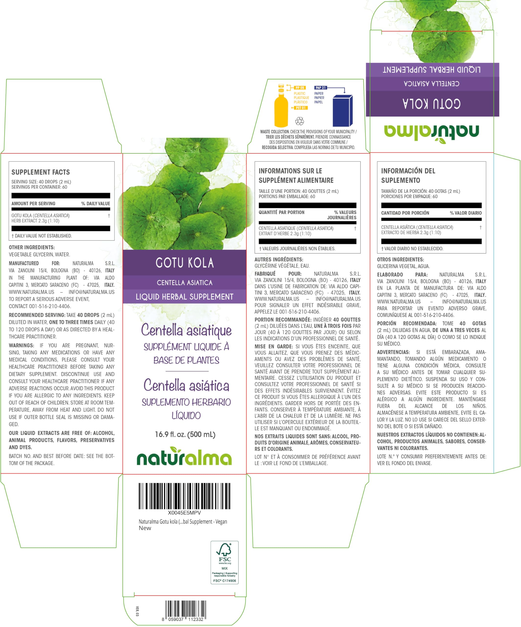 Label details for Naturalma Gotu Kola tincture