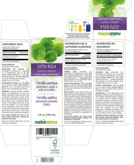 Back view of Naturalma Gotu Kola tincture bottle with label details