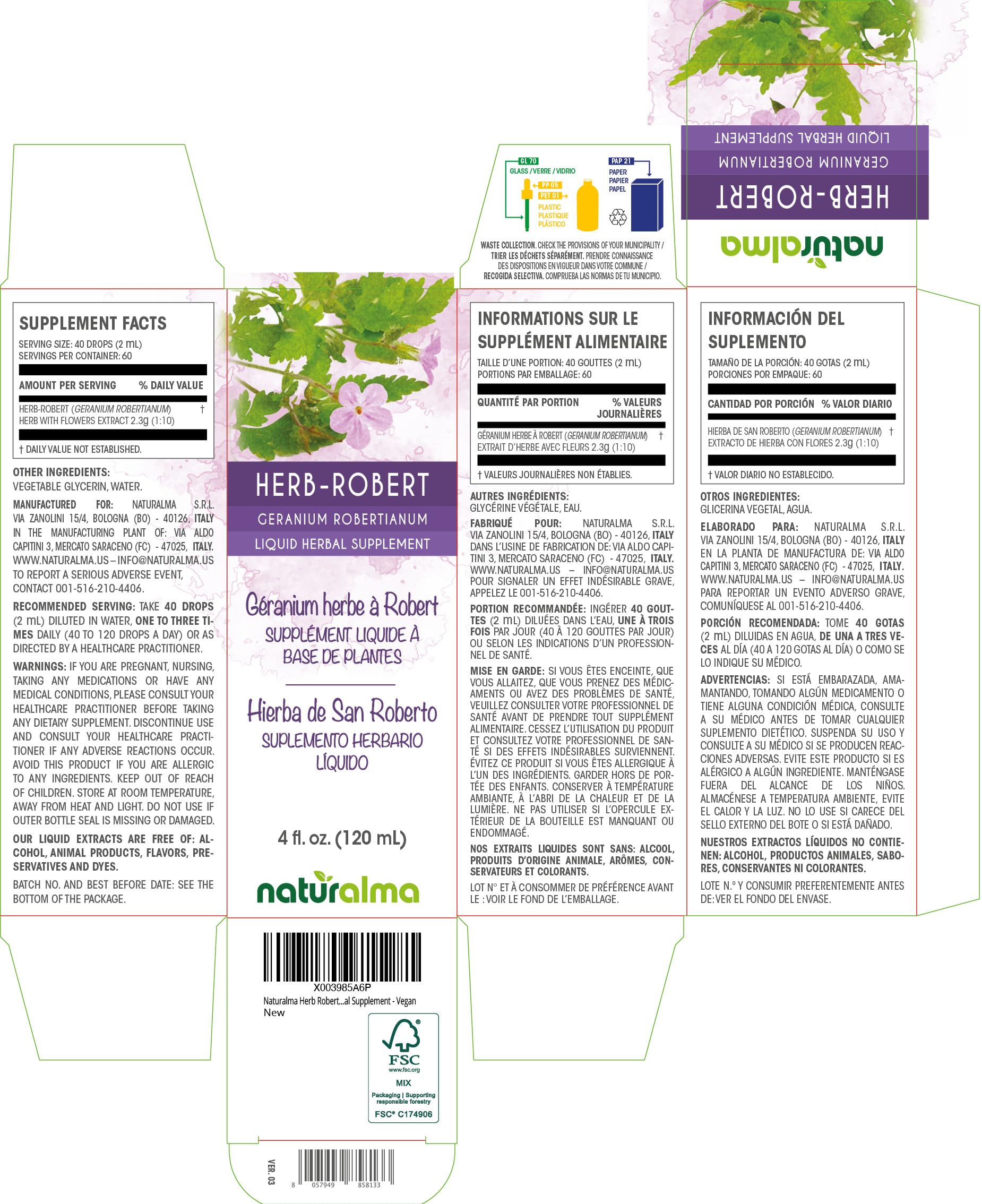 Herb Robert liquid extract in droplet form