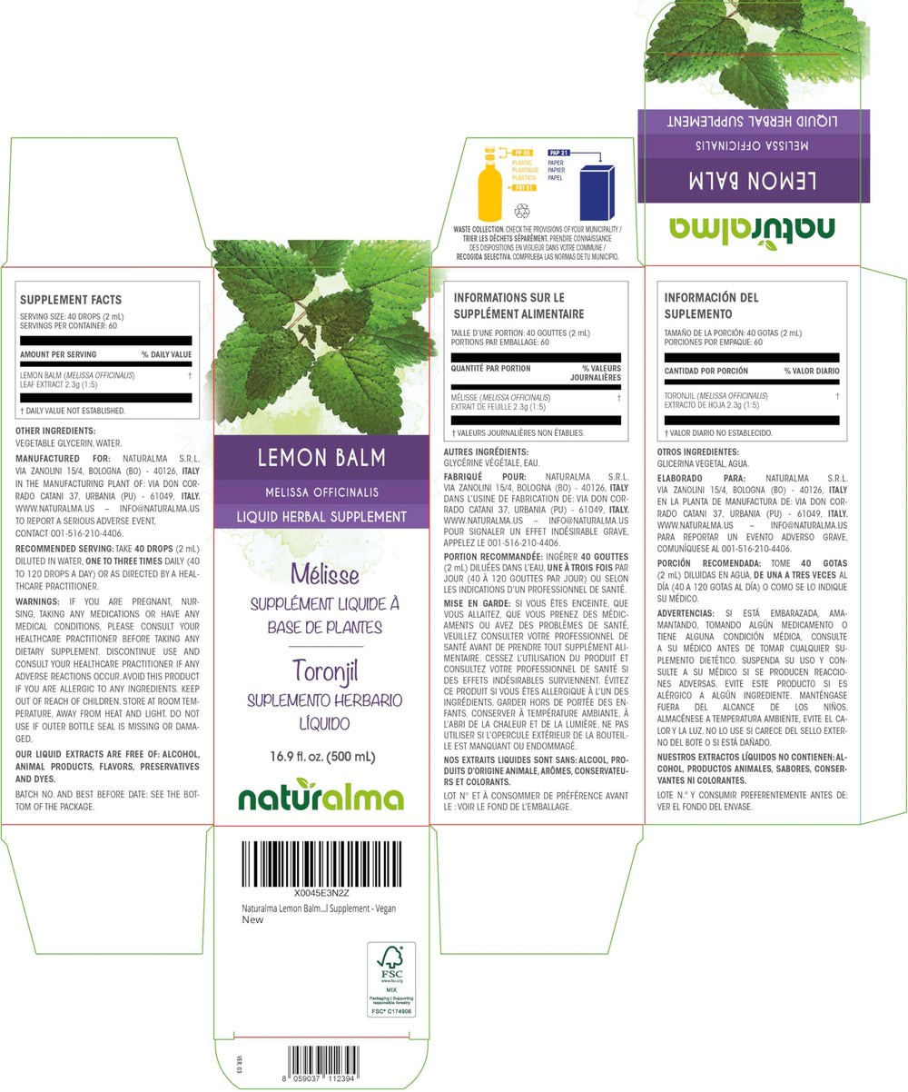 Close-up of Lemon Balm 1:5 tincture label