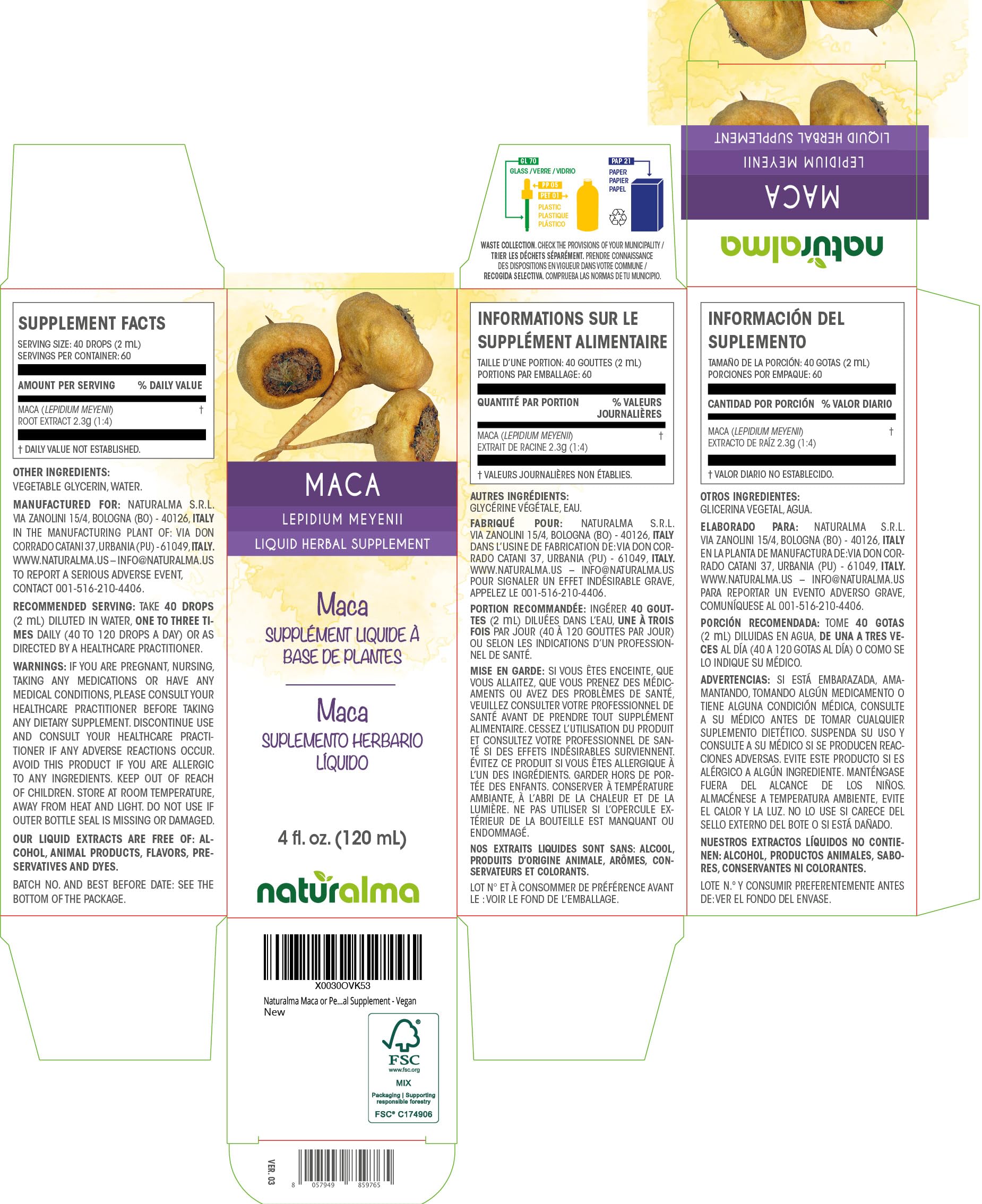 Front label of Naturalma Maca tincture