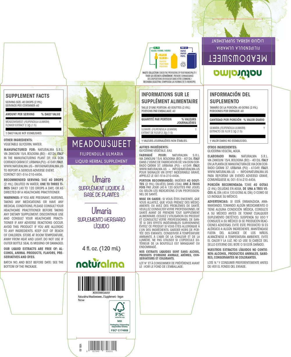 Close-up of Meadowsweet extract in glass bottle