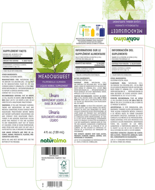 Close-up of Meadowsweet extract in glass bottle