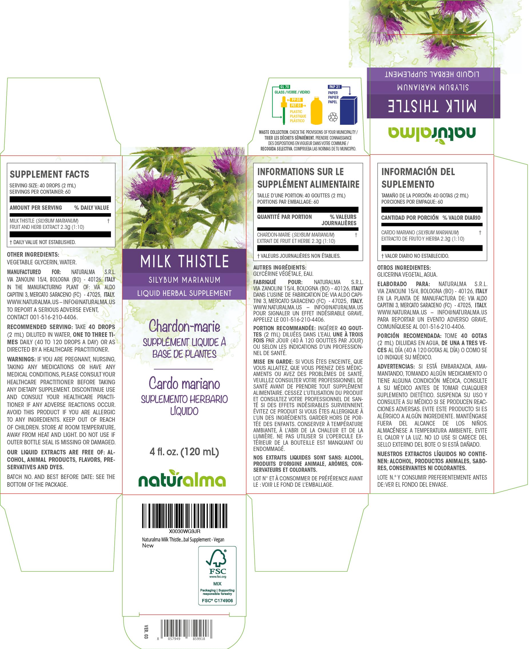 Milk Thistle tincture bottle with dropper