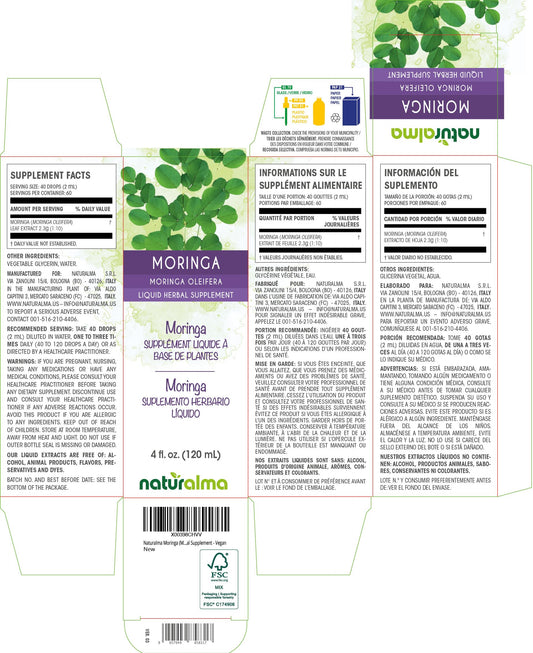 Naturalma Moringa leaf tincture bottle - back label