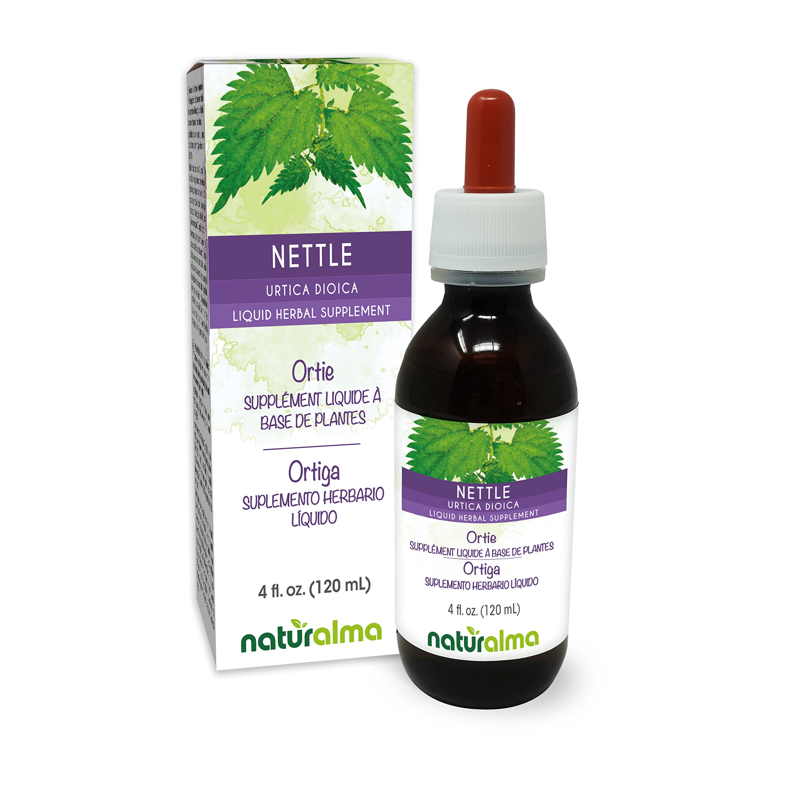 Naturalma nettle leaf and root tincture bottle, 4 oz