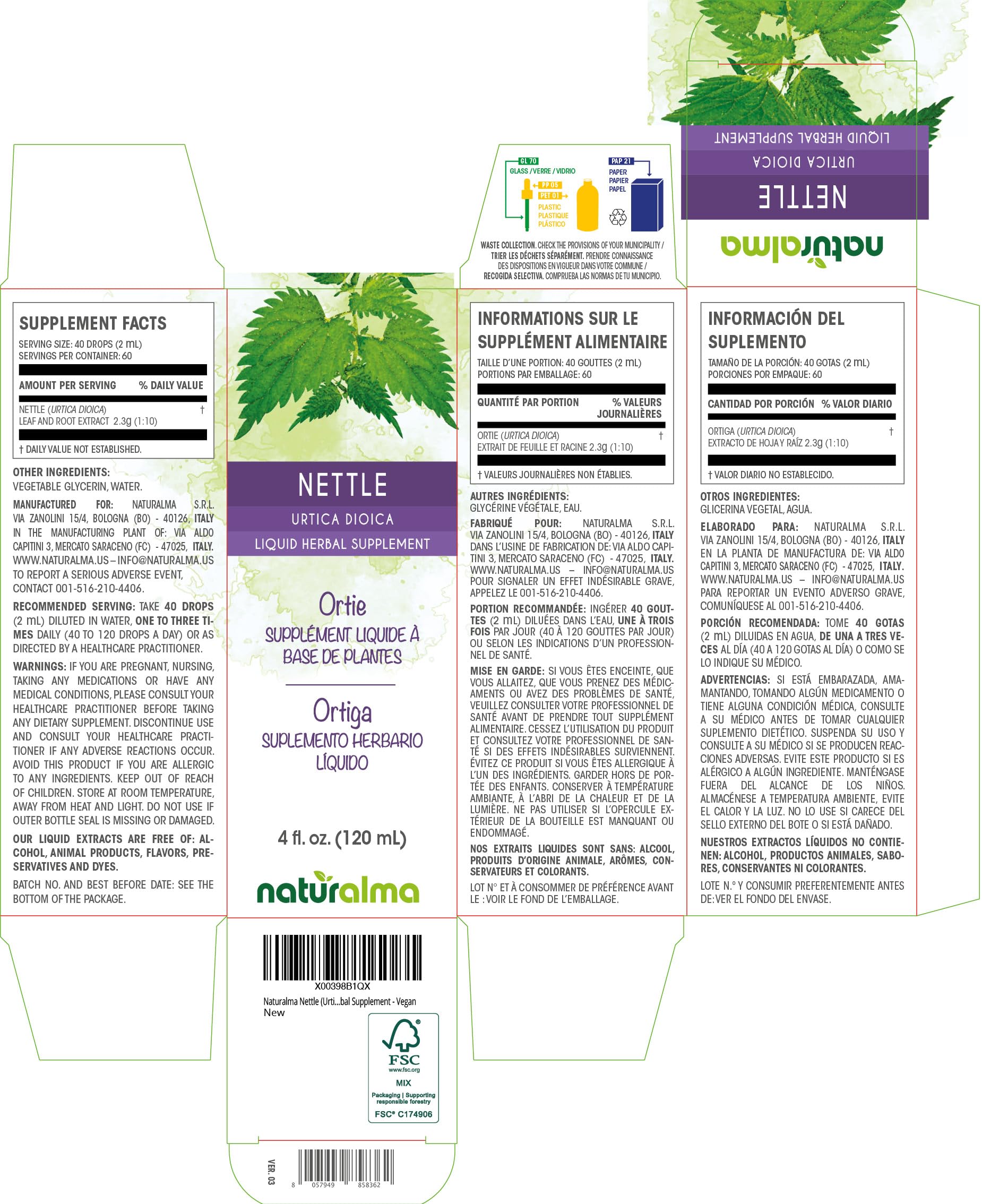 Close up of nettle tincture bottle and label