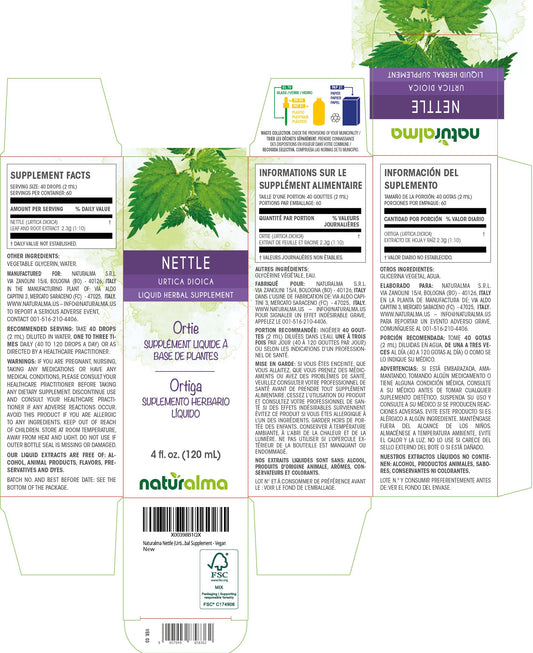 Close up of nettle tincture bottle and label