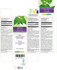 Close up of nettle tincture bottle and label