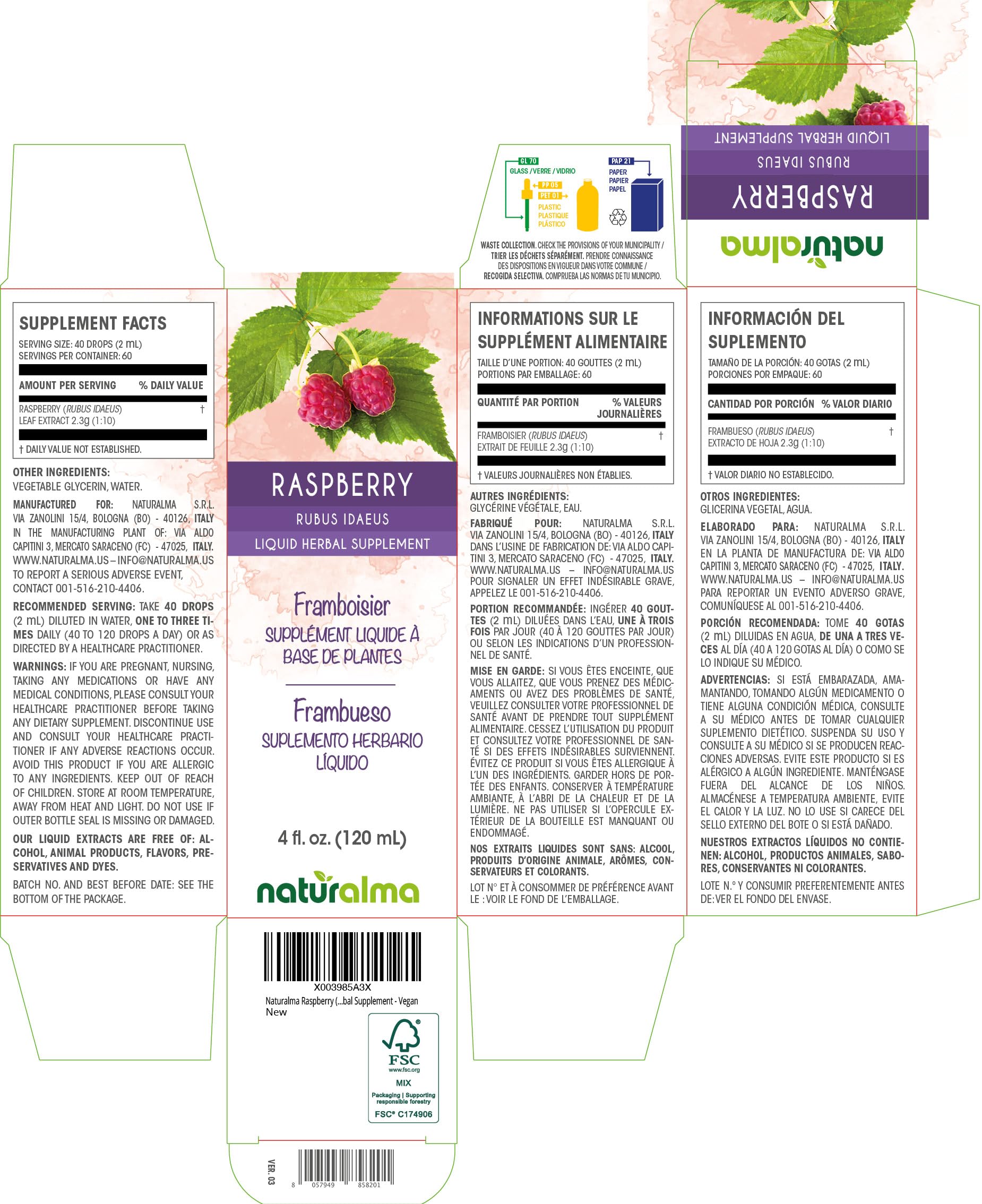 Naturalma Raspberry Leaf Tincture bottle side view