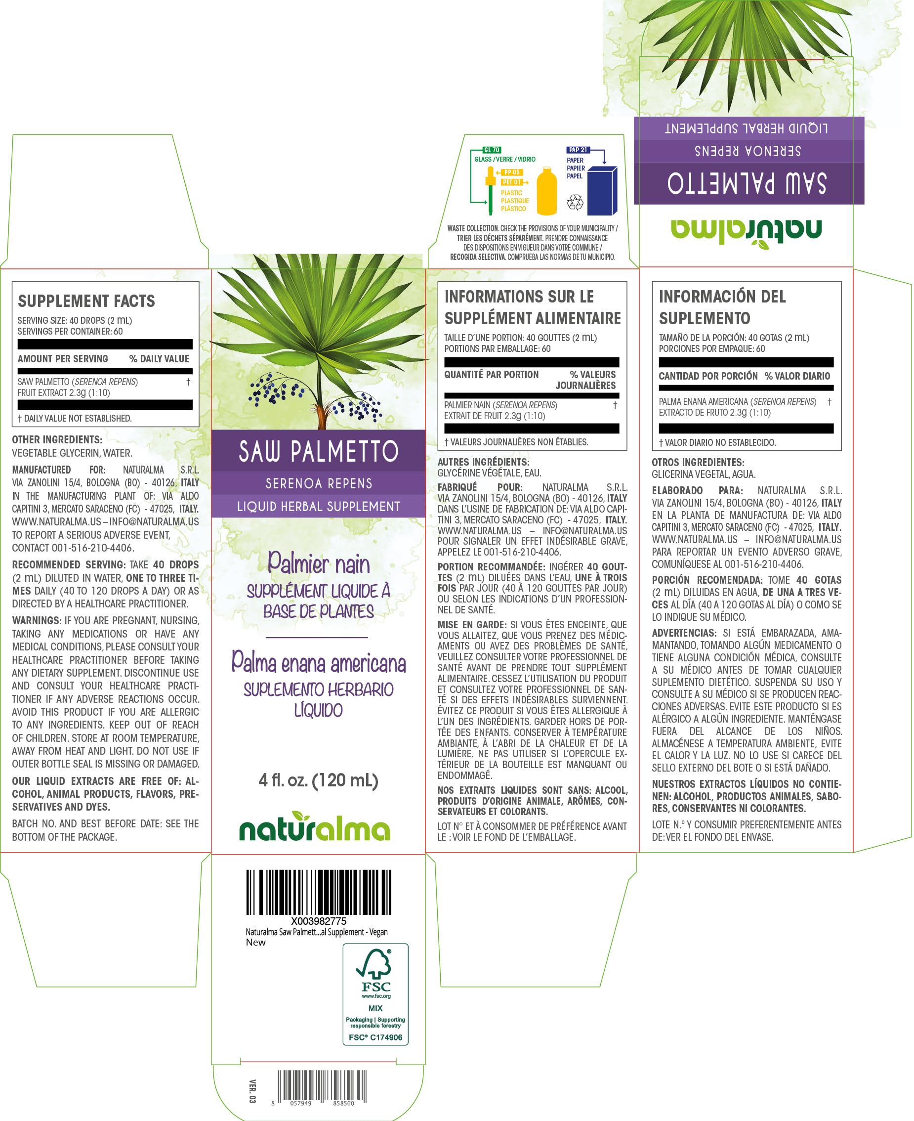 Dropper releasing saw palmetto tincture