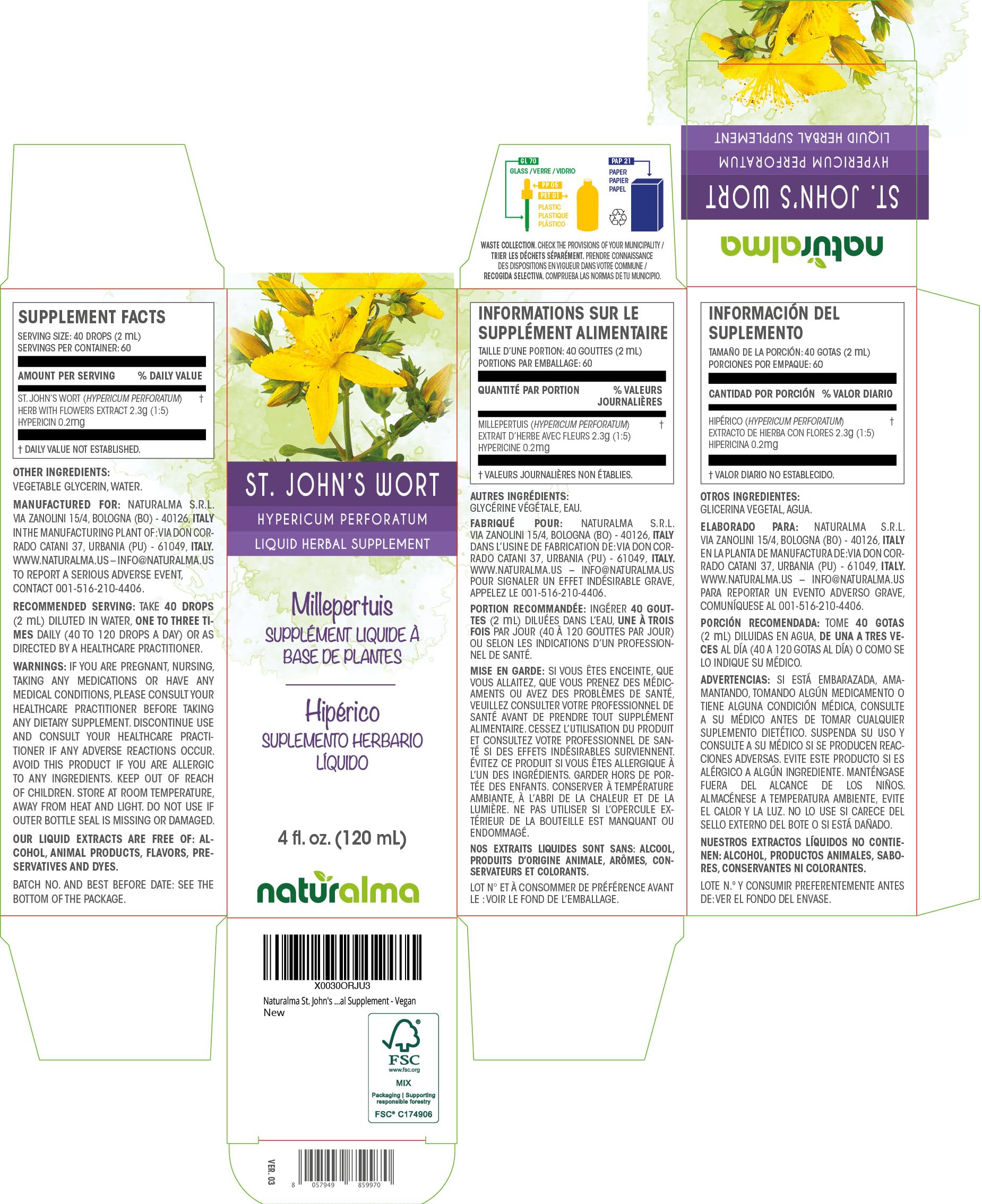 Front view of Naturalma St. John's Wort 4 oz bottle