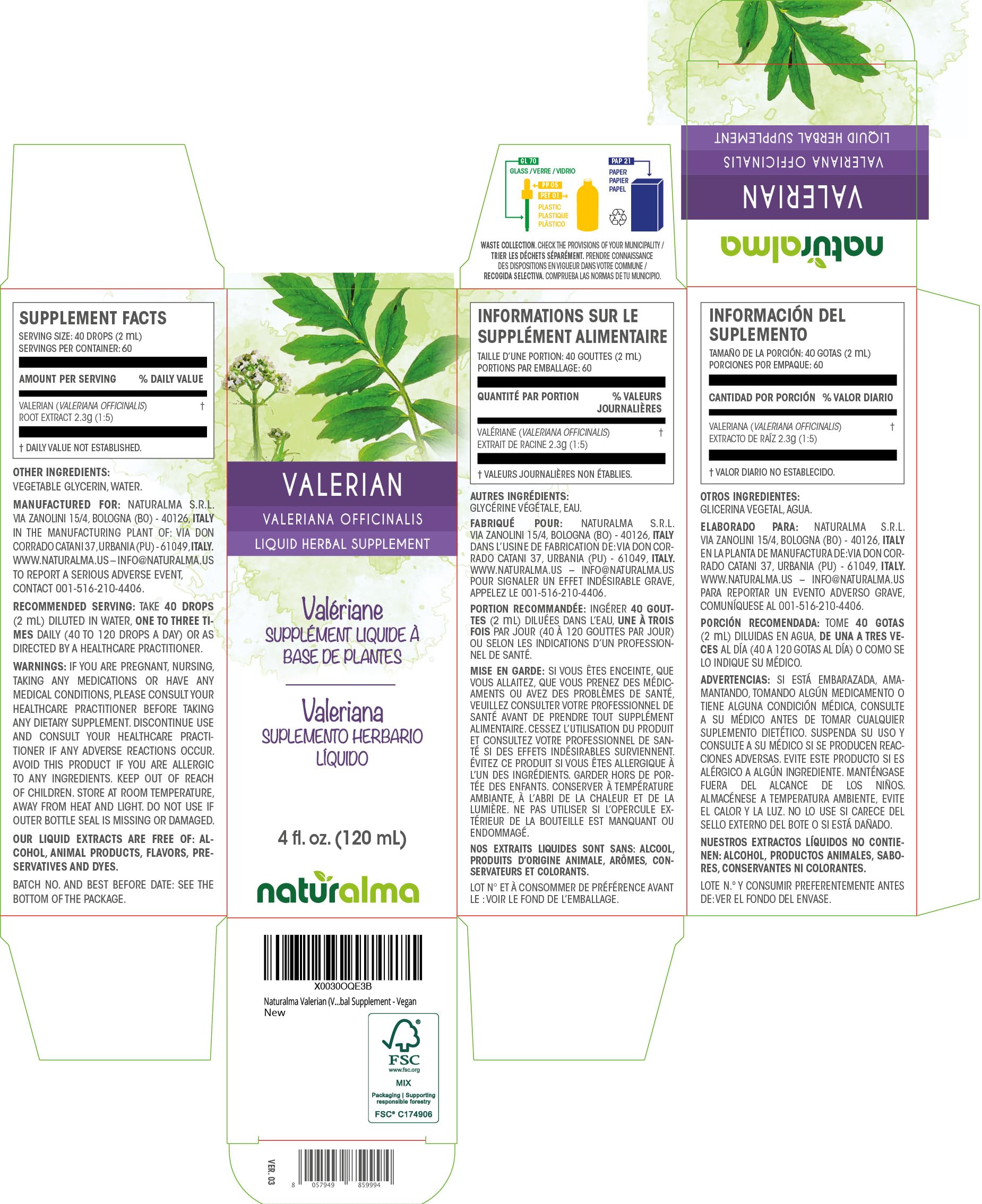 Valeriana officinalis valerian root liquid extract in drops
