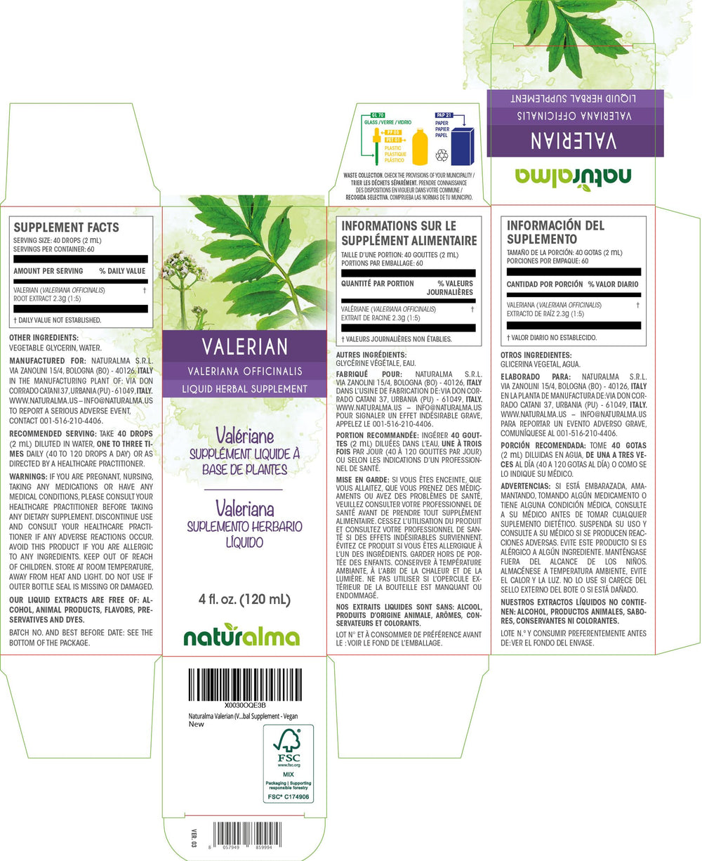 Valeriana officinalis valerian root liquid extract in drops