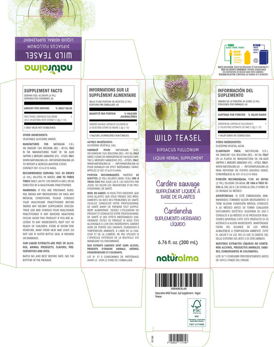 Close-up of Naturalma Wild Teasel tincture bottle label