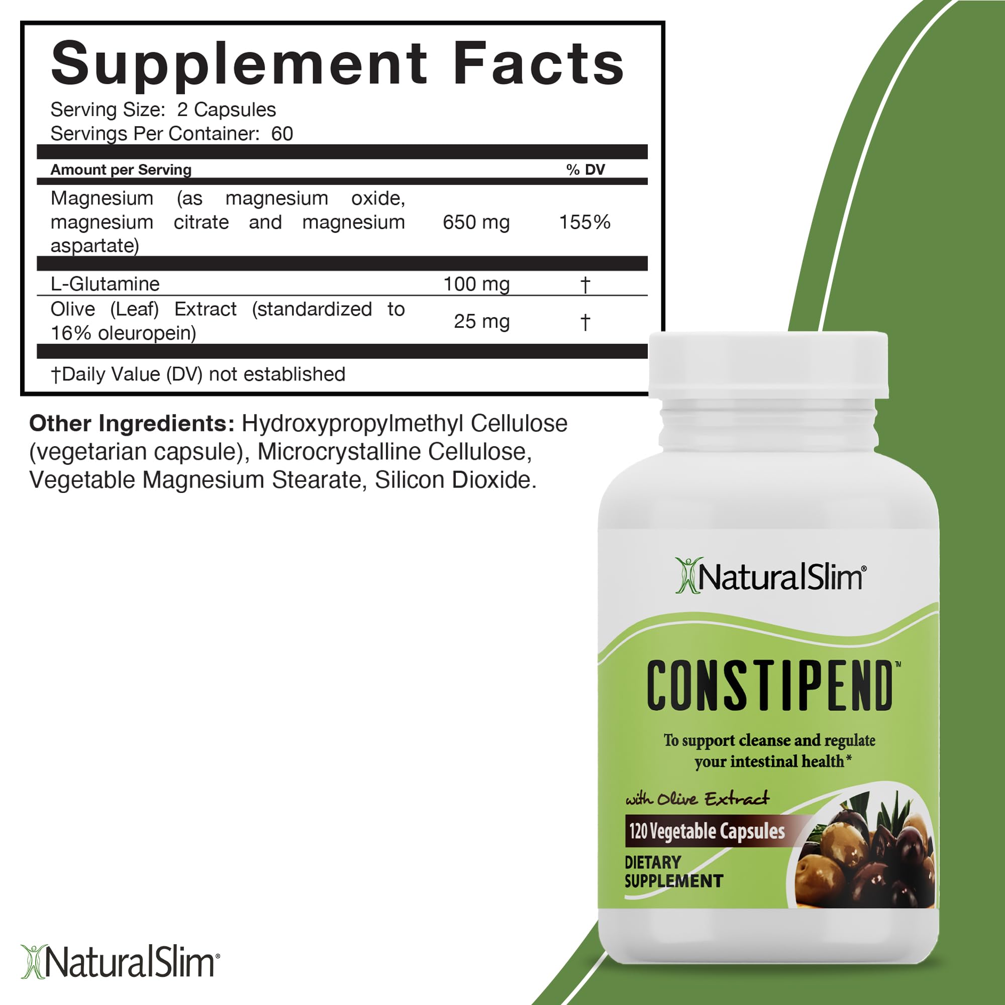 NaturalSlim Constipend capsules closeup, convenient non-stimulant option for regularity.