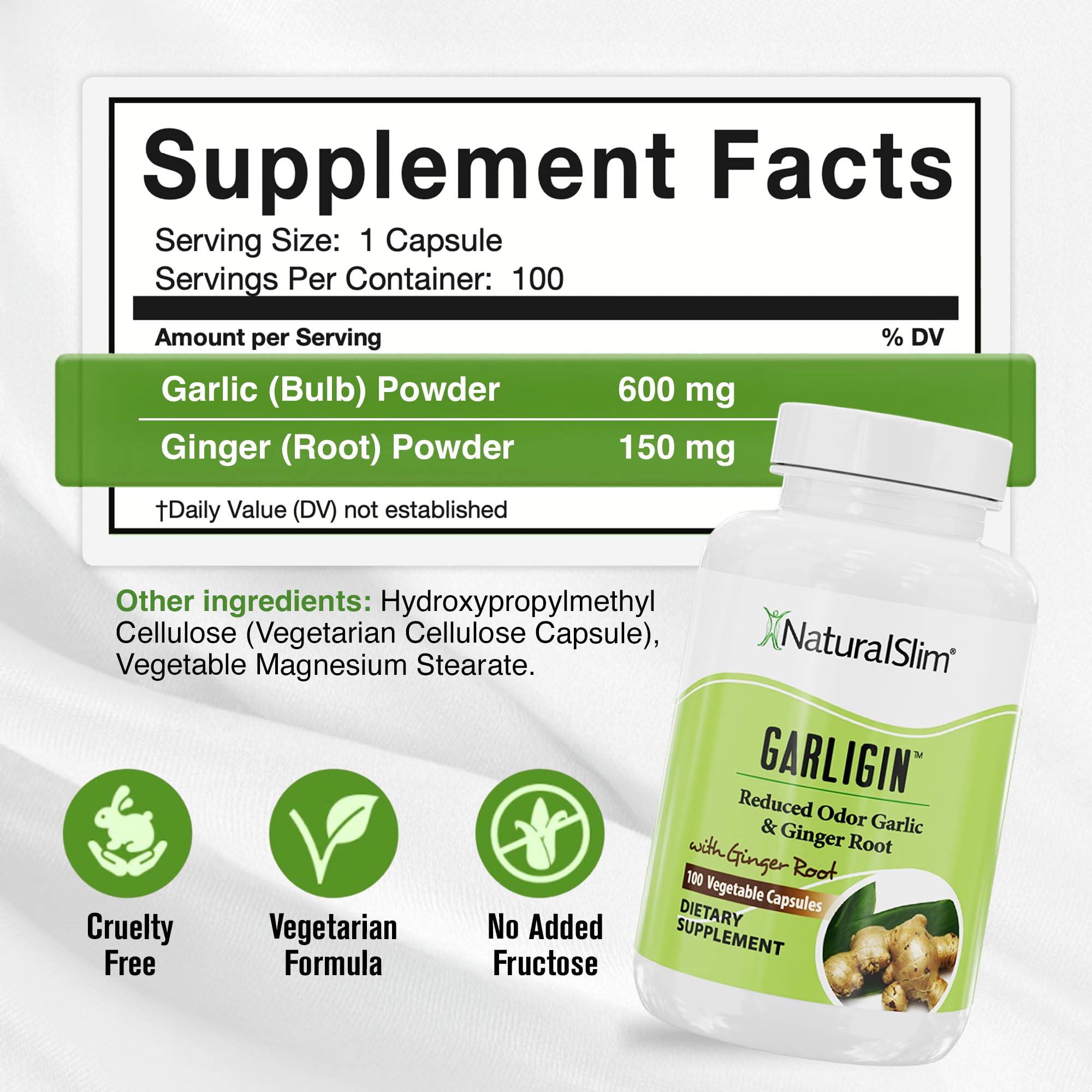 Close-up of odorless garlic capsules with ginger content