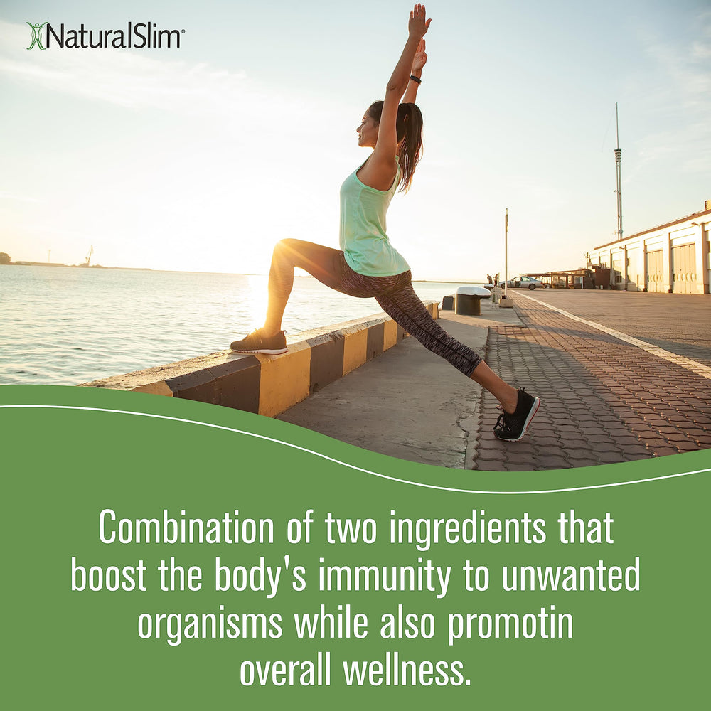 NaturalSlim Garligin logo and product benefits imagery with garlic and ginger
