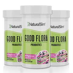 NaturalSlim Good Flora bottle front shows acid-resistant probiotic for gut balance