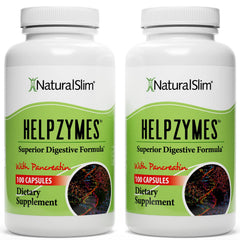 NaturalSlim Helpzymes bottle front, bromelain and ox bile support.