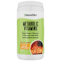Nutrition label and ingredients list on NaturalSlim Metabolic Vitamins packaging