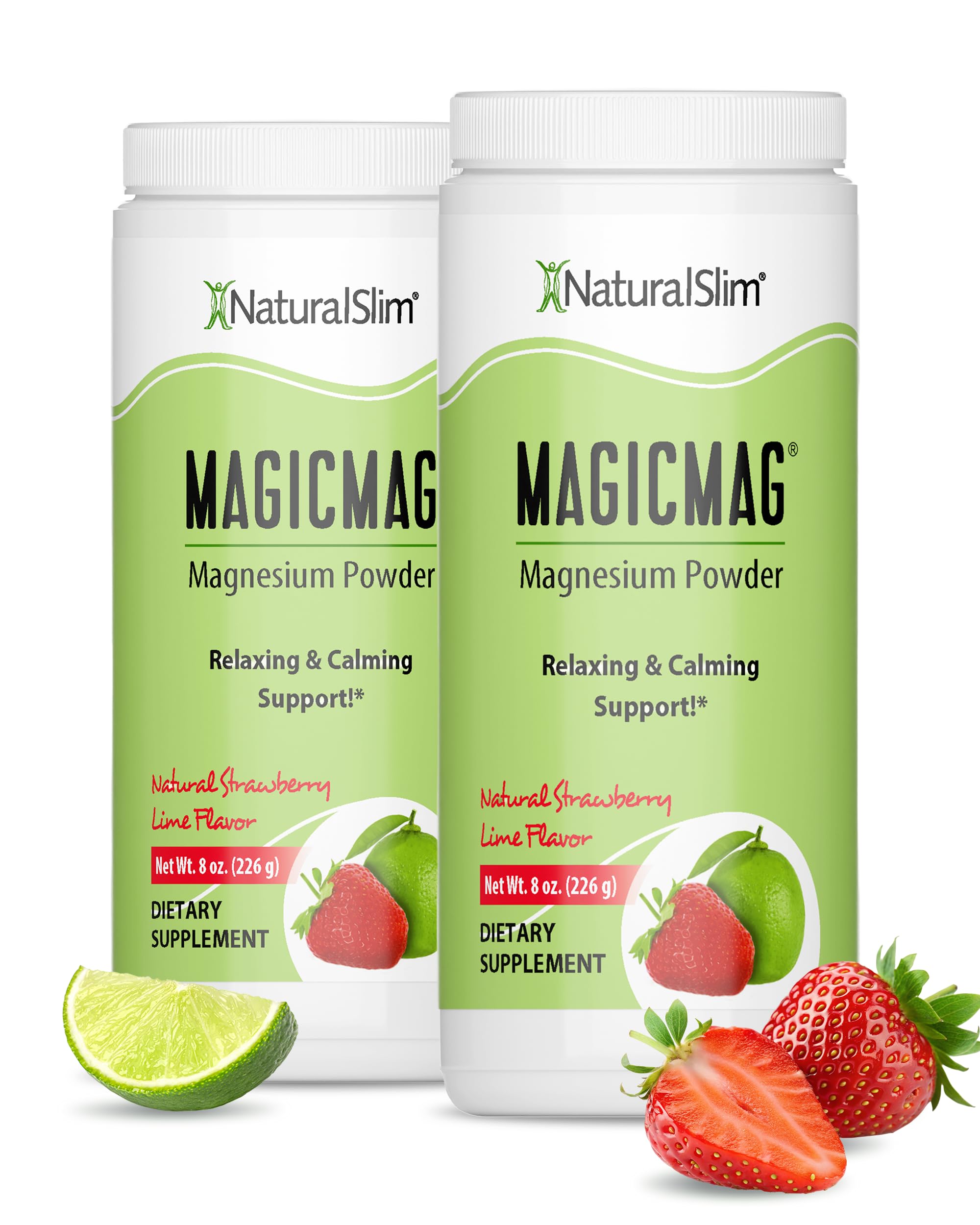 NaturalSlim MagicMag powder in a tub with scoop for daily magnesium support