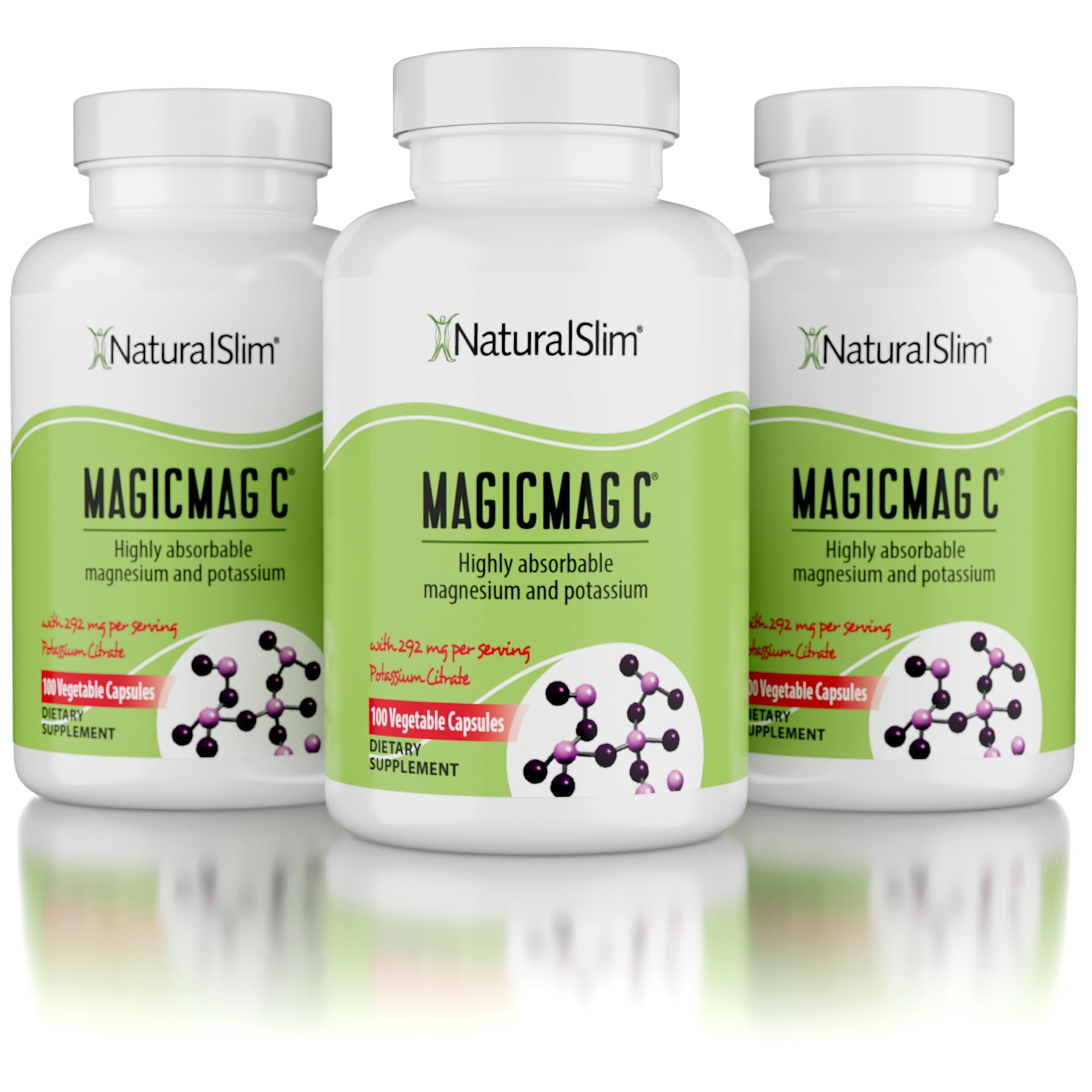 NaturalSlim MagicMag C bottle and capsules for relaxed muscles.