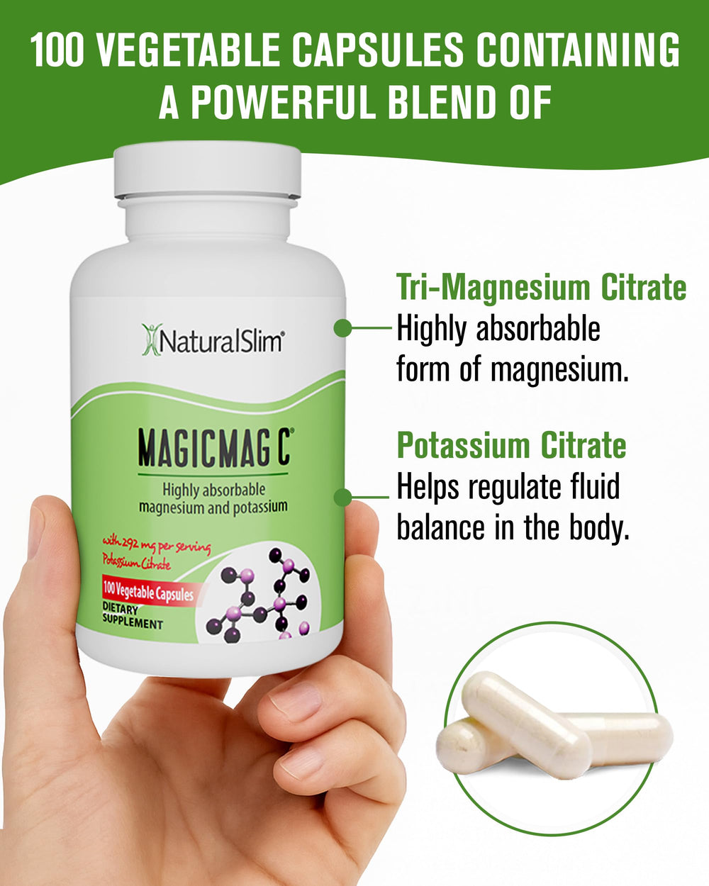 NaturalSlim MagicMag C bottle on nightstand for bedtime routine.
