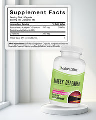Naturalslim Stress Defender bottle side view with clear label for routine.
