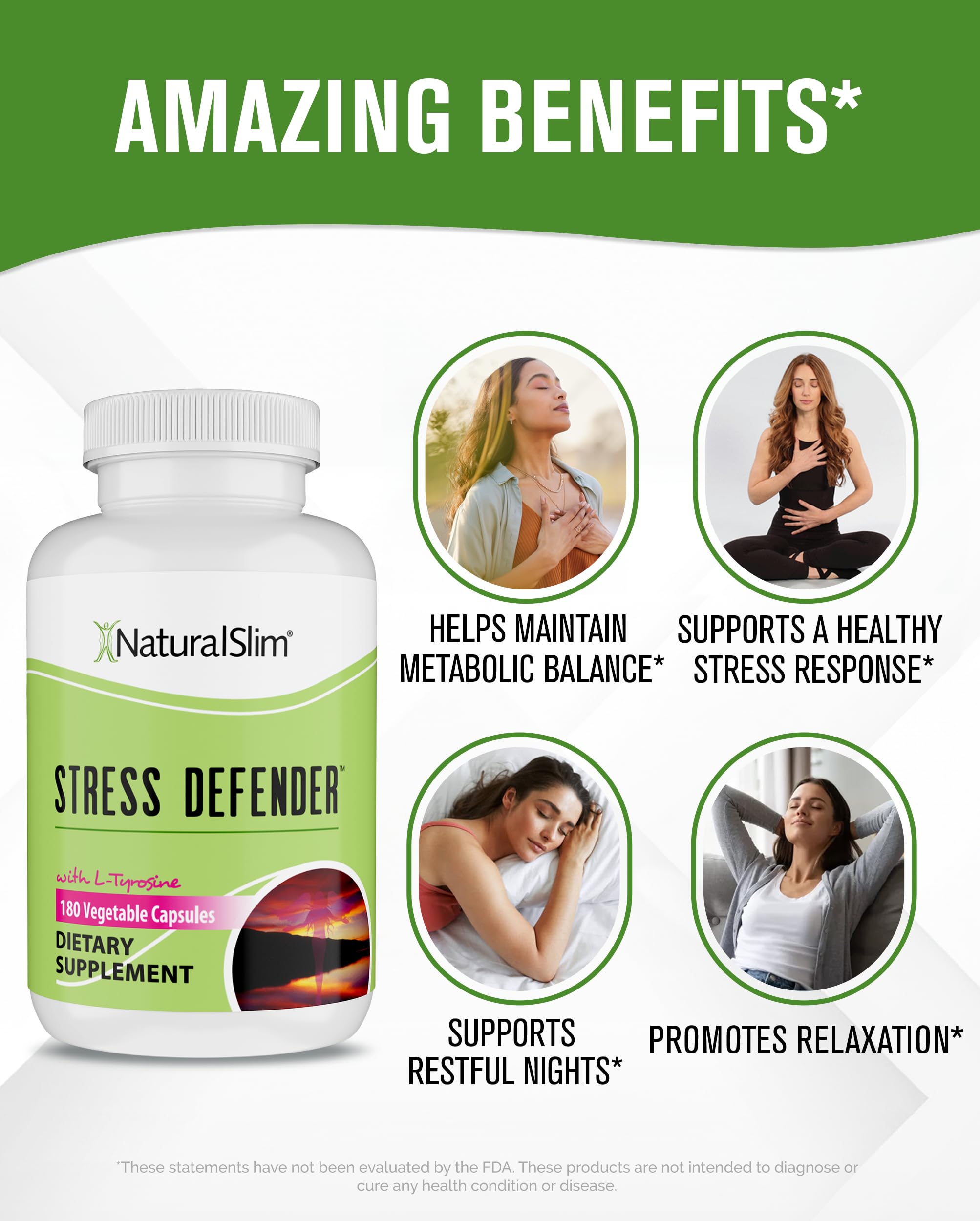 Naturalslim Stress Defender bottle signaling sleep support and relaxation.