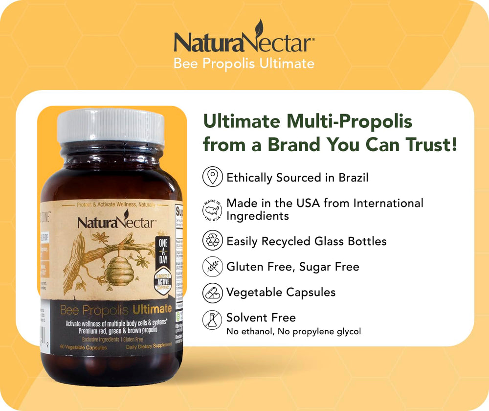 NaturaNectar Brazilian red-green-brown propolis blend with polyphenols for everyday vitality.