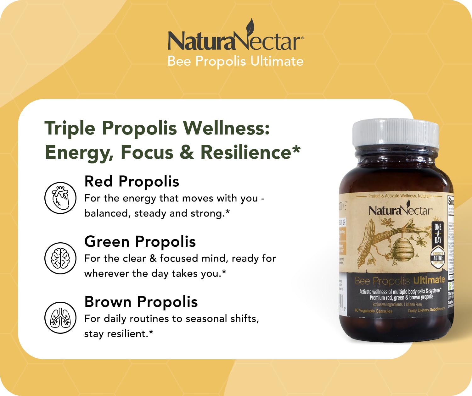 NaturaNectar gluten-free propolis capsules fit into a daily supplement routine.