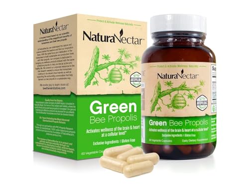 Bottle of NaturaNectar Green Bee Propolis capsules with NSF Contents Certified label