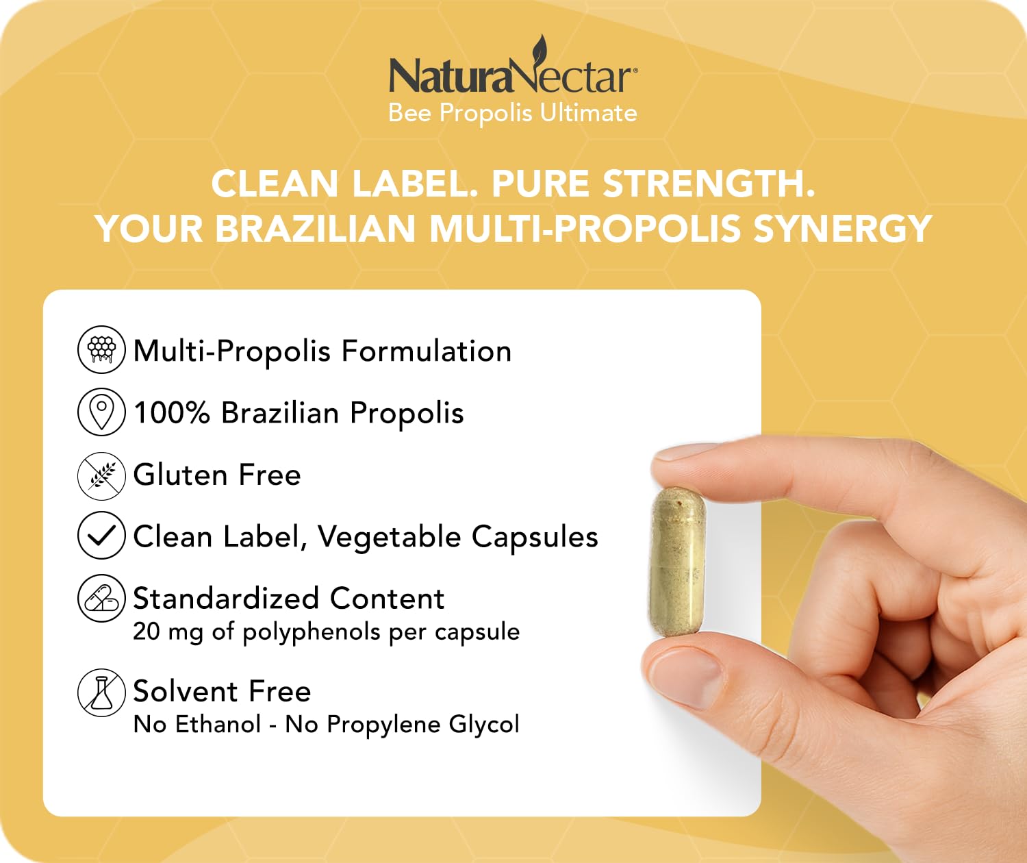 NaturaNectar green extraction process highlights solvent-free purity of propolis.