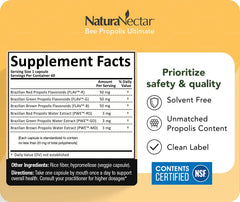 NaturaNectar NSF Certified seal signals trusted quality for propolis capsules.