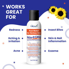 Naturasil Mite-B-Gone bottle label highlights sulfur lotion for acne and bites.
