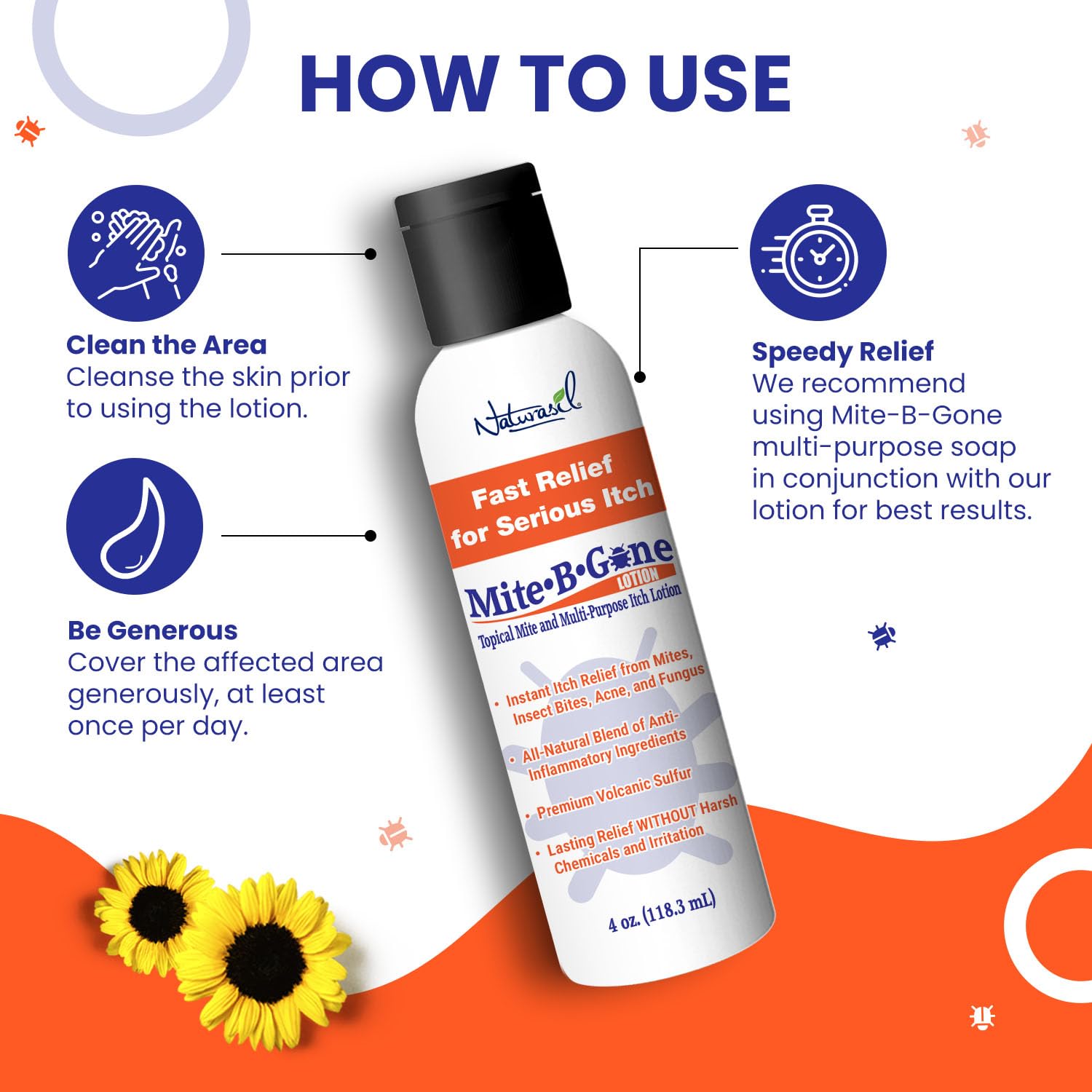 Naturasil Mite-B-Gone labeled as FDA-registered facility packaging.
