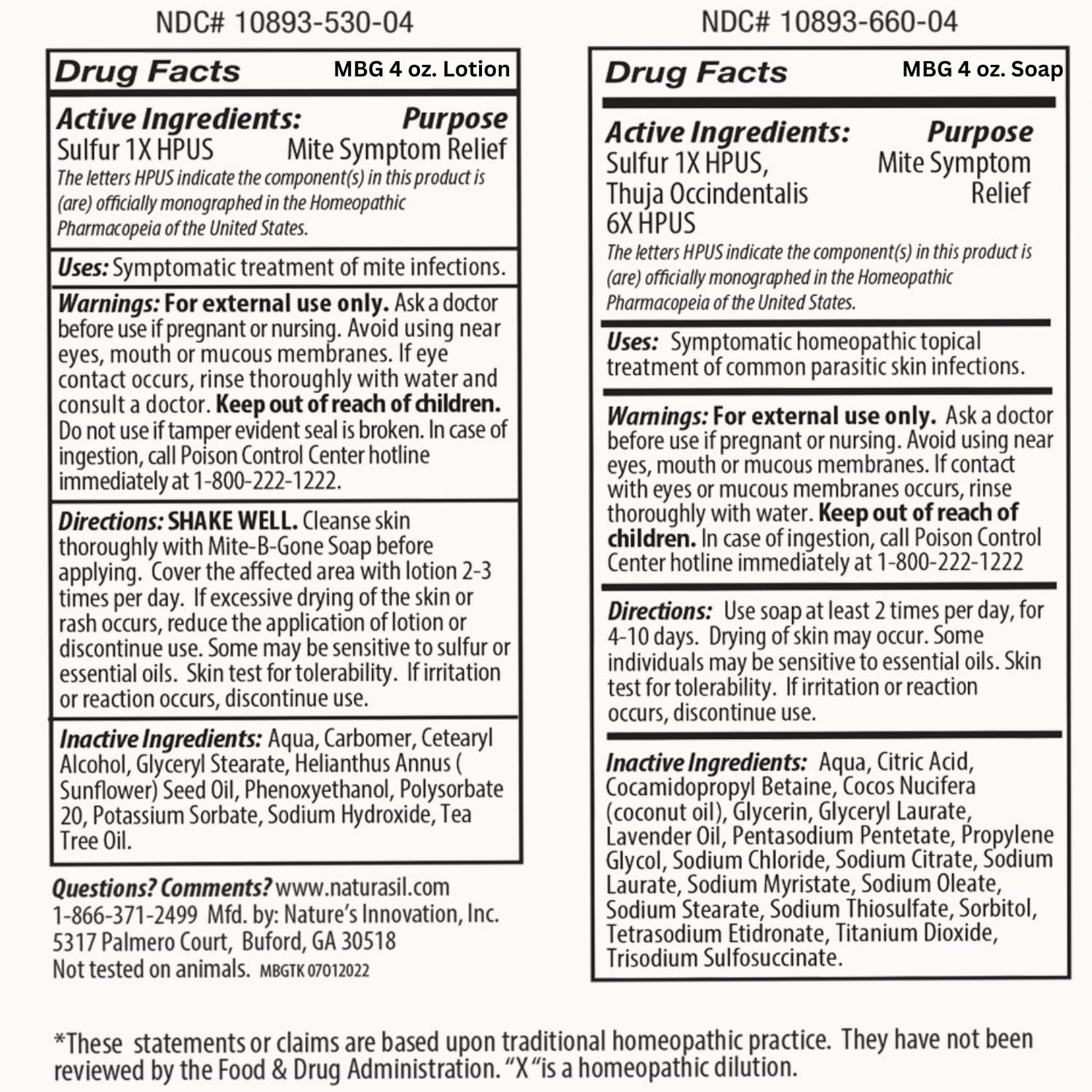 Naturasil Mite-B-Gone small-batch US facility stamp indicating quality