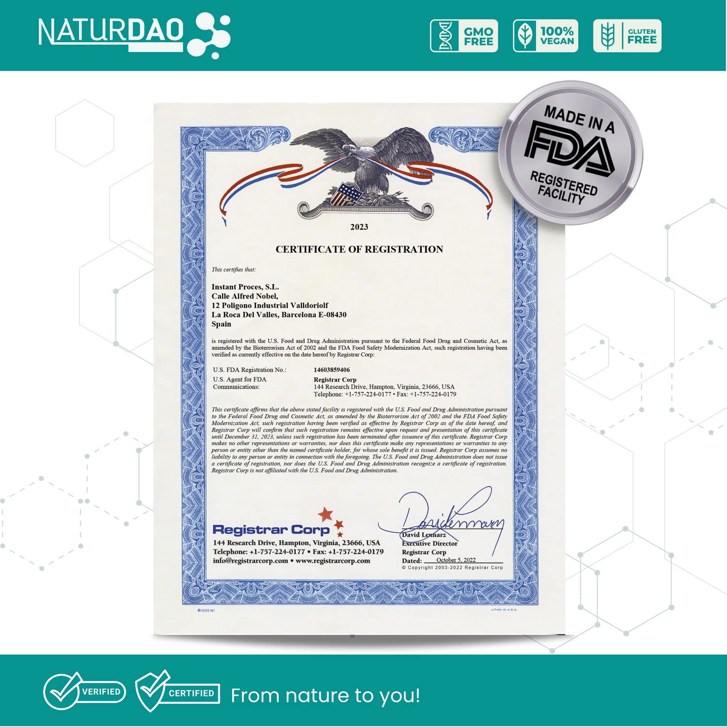 Front of NATURDAO packaging with NATURDAO logo