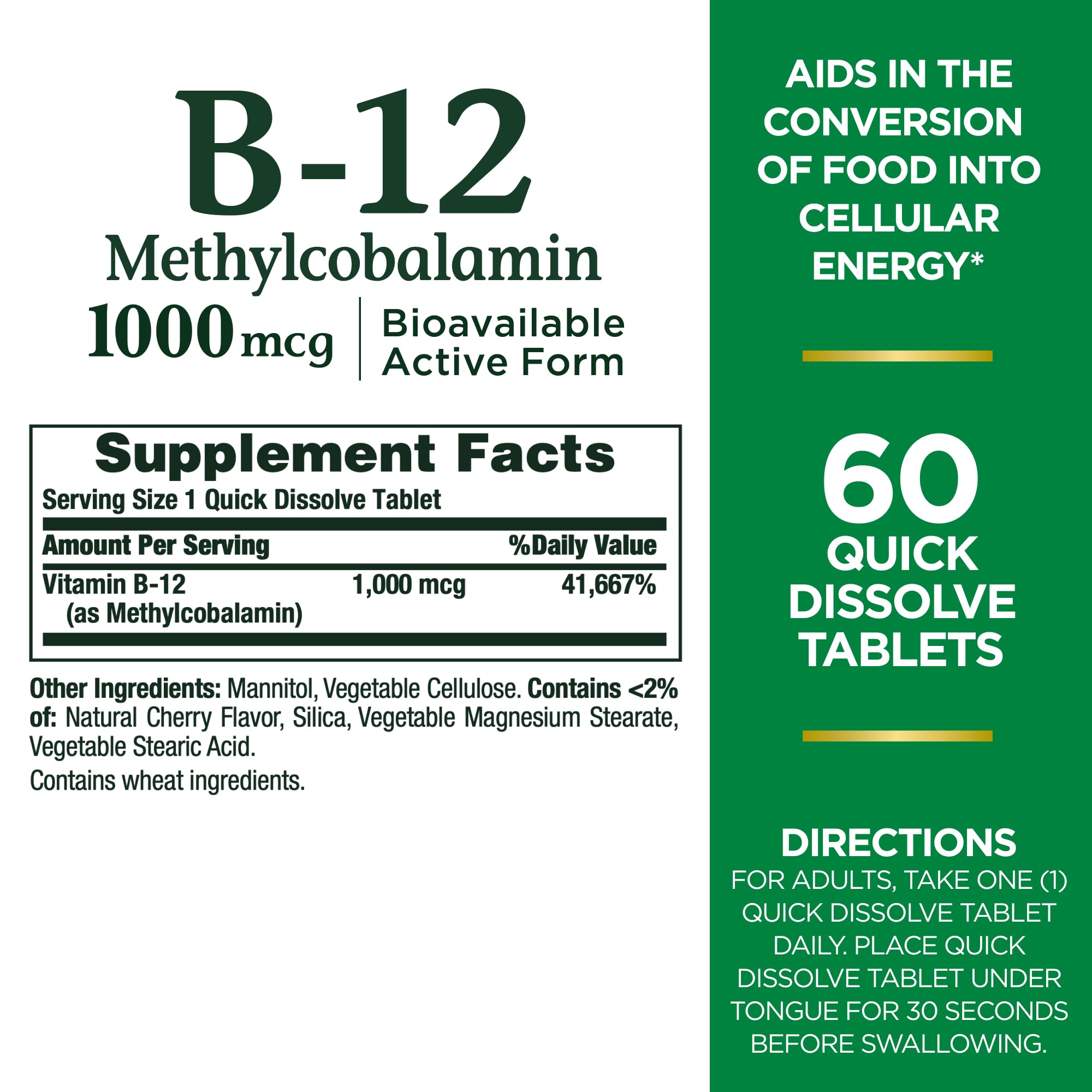 B-12 Quick-Dissolve 1000mcg cherry tablets front view