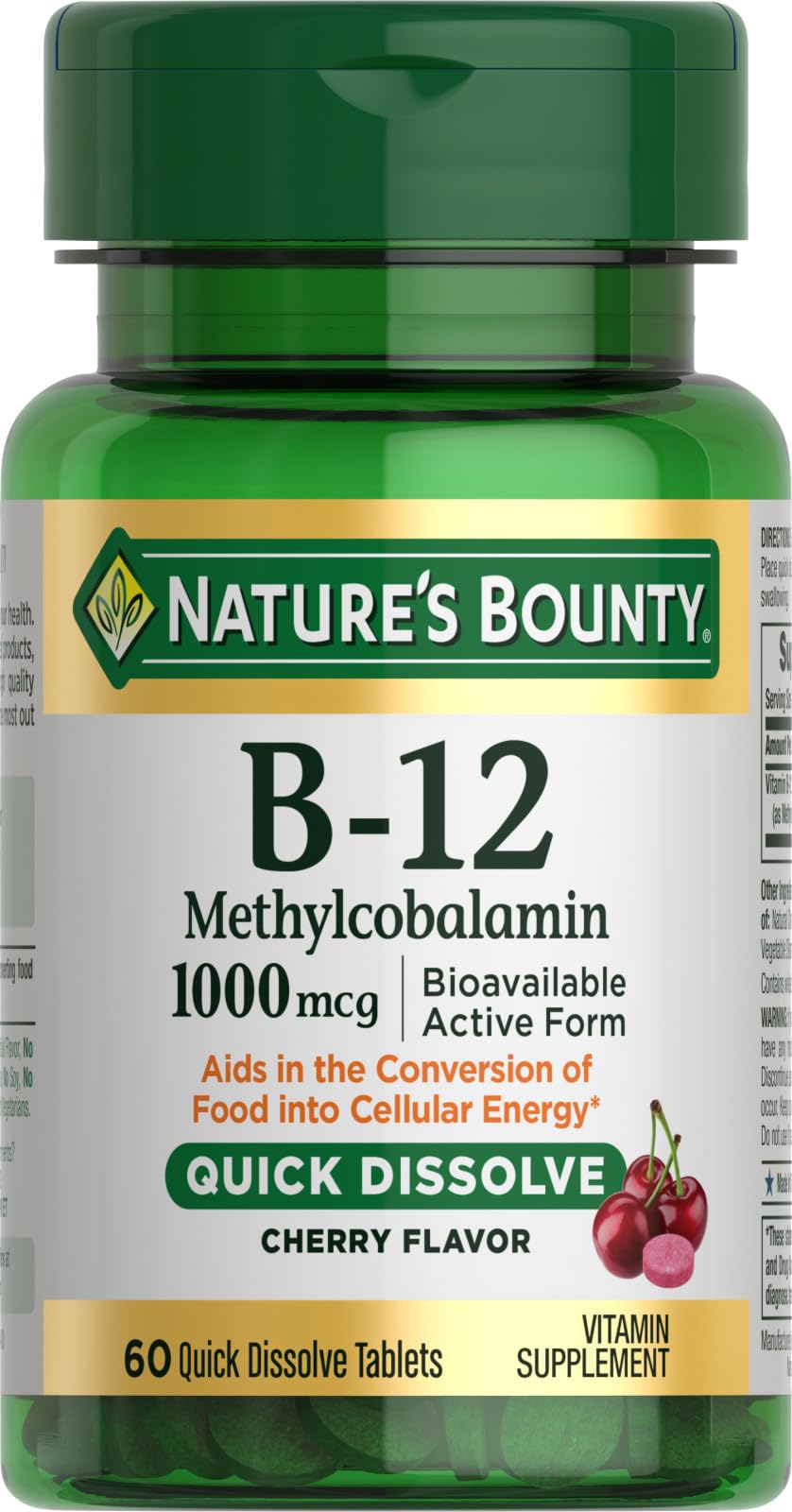Nature's Bounty B-12 Quick-Dissolve 60-count bottle with cherry flavor