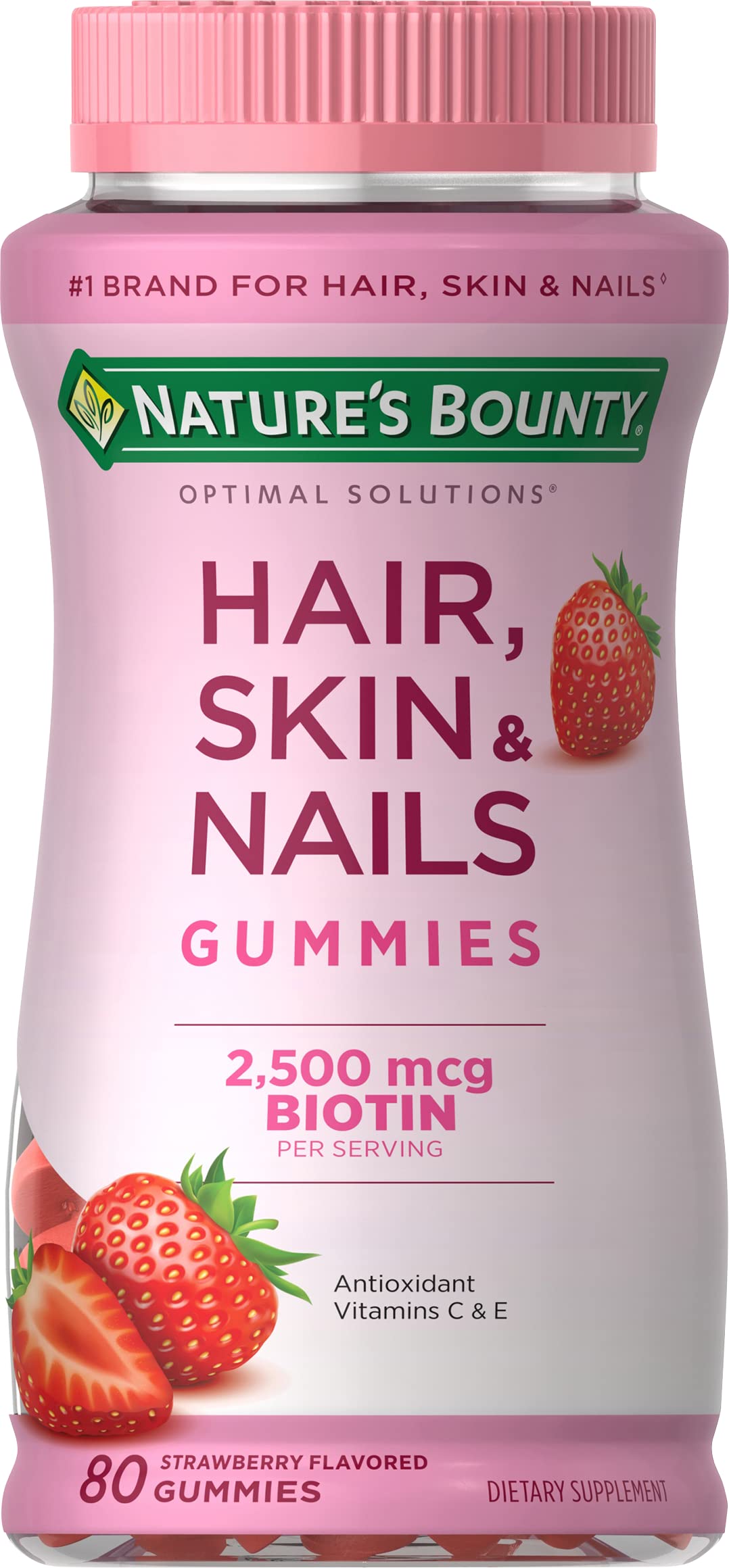 Bottle of Nature’s Bounty Hair, Skin & Nails Gummies Strawberry 80-count