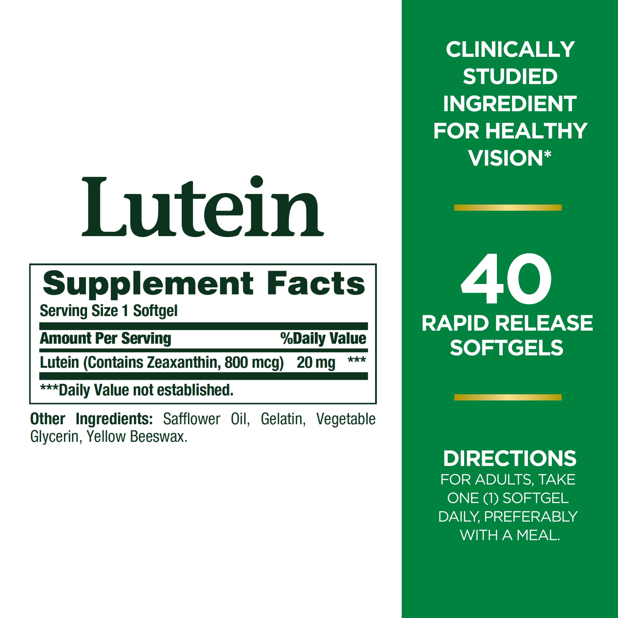Nature's Bounty Lutein bottle back label