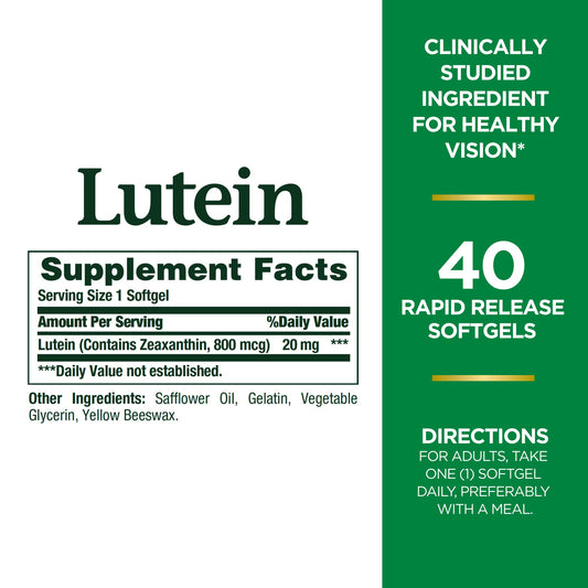 Nature's Bounty Lutein bottle back label