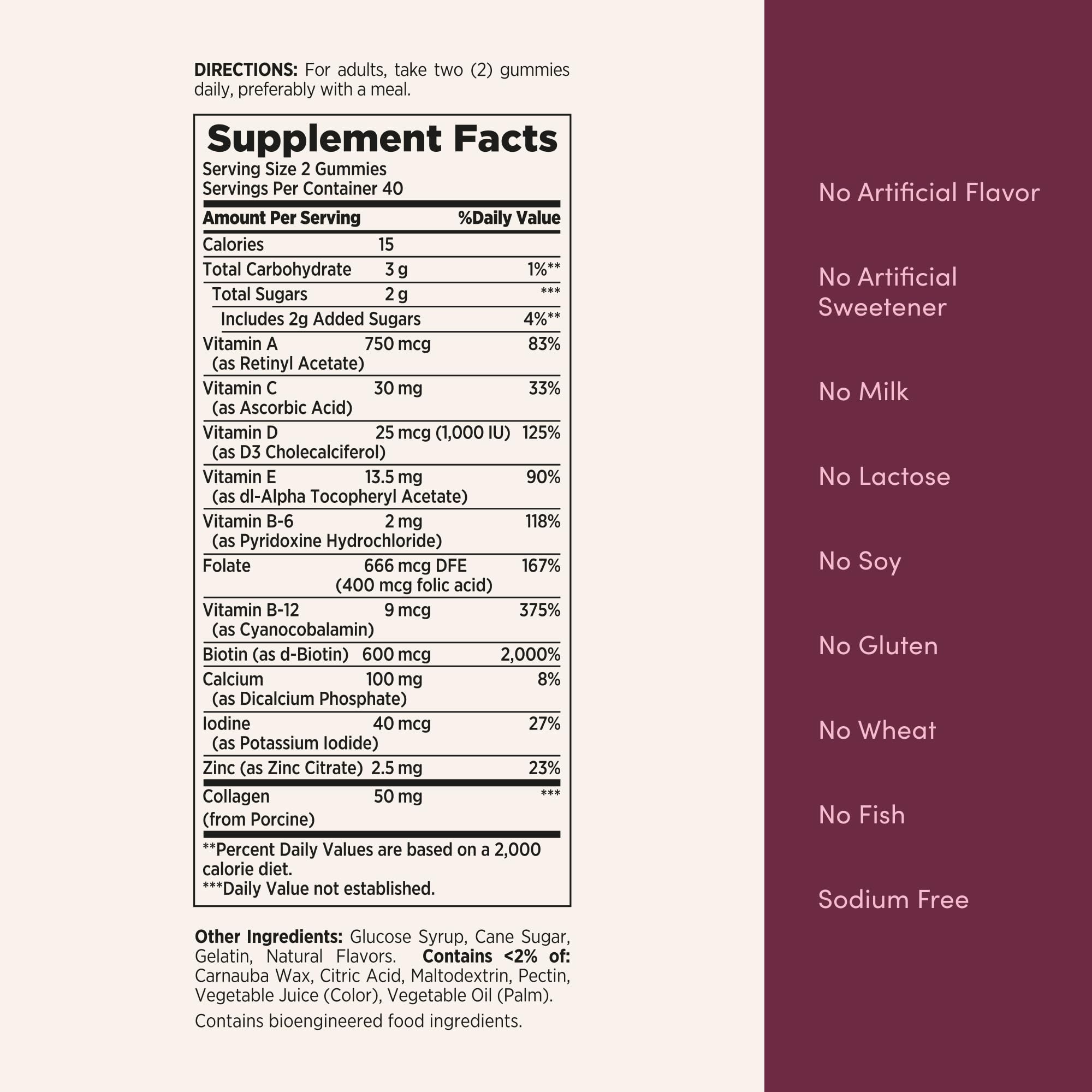 Collagen 50 mg per serving highlighted on packaging