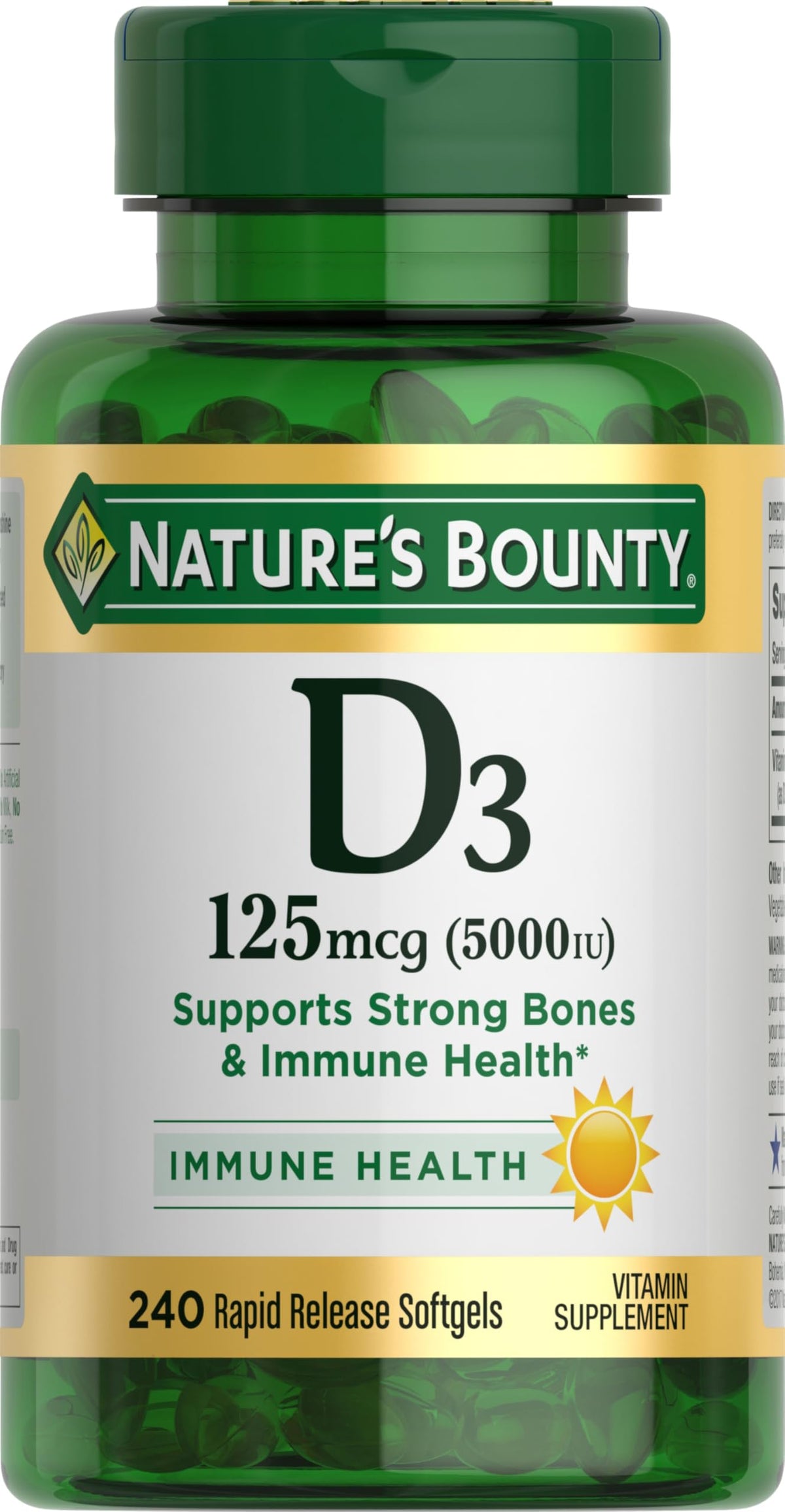 Nature's Bounty Vitamin D3 5000 IU softgels bottle – 240-count