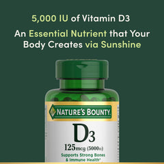 Front label of Nature's Bounty Vitamin D3 5000 IU bottle